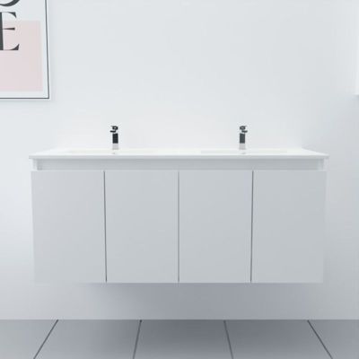Meuble double vasque 120 cm PROLINE- Blanc- Plan vasque en Céramique