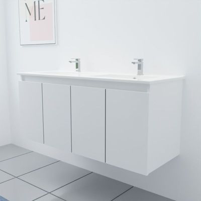 Meuble double vasque 120 cm PROLINE- Blanc- Plan vasque en Céramique