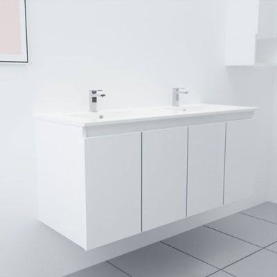 Meuble double vasque 120 cm PROLINE- Blanc- Plan vasque en Céramique