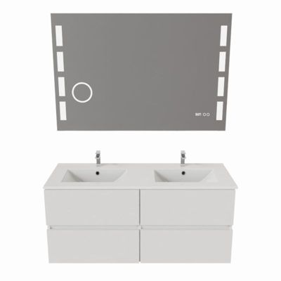 Meuble double vasque 120 cm ROSALY avec miroir Excellence- Blanc- Plan vasque en Céramique