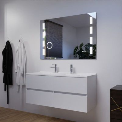 Meuble double vasque 120 cm ROSALY avec miroir Excellence- Blanc- Plan vasque en Résine