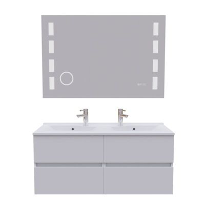 Meuble double vasque 120 cm ROSALY avec miroir Excellence- Blanc- Plan vasque en Résine
