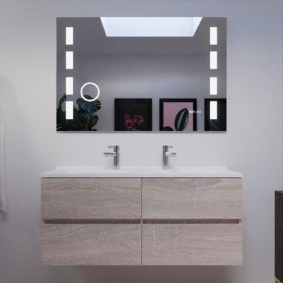 Meuble double vasque 120 cm ROSALY avec miroir Excellence- Bois- Plan vasque en Résine