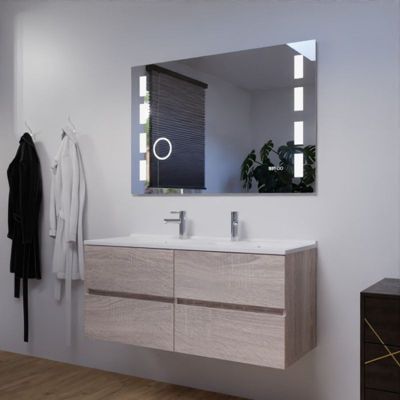 Meuble double vasque 120 cm ROSALY avec miroir Excellence- Bois- Plan vasque en Résine