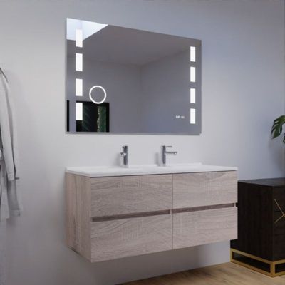 Meuble double vasque 120 cm ROSALY avec miroir Excellence- Bois- Plan vasque en Résine