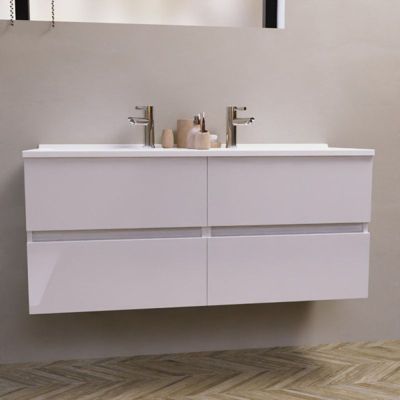Meuble double vasque 120 cm ROSALY- Blanc- Plan vasque en Résine