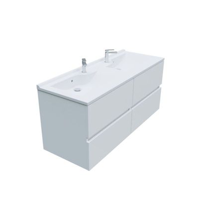 Meuble double vasque 120 cm ROSALY- Blanc- Plan vasque en Résine