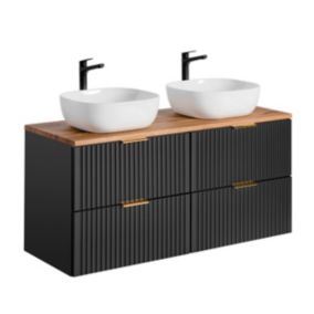 Meuble double vasque 120cm Adriel Noir et Bois