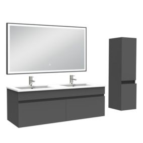 Meuble double vasque 120cm avec colonne et miroir lumineux anthracite