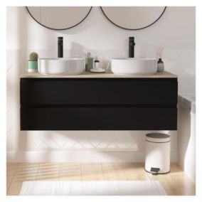 Meuble double vasque 120cm avec plan bois SORRENTO Noir +  vasque