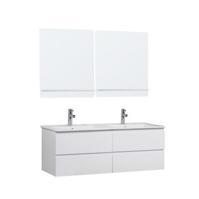 Meuble double vasque 120cm avec plan céramique SORRENTO Blanc + miroir
