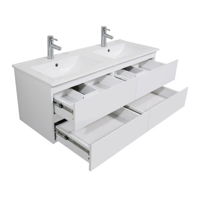 Meuble double vasque 120cm avec plan céramique SORRENTO Blanc + miroir