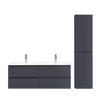 Meuble double vasque 120cm avec plan céramique SORRENTO Gris + colonne