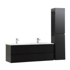 Meuble double vasque 120cm avec plan céramique SORRENTO Noir + colonne