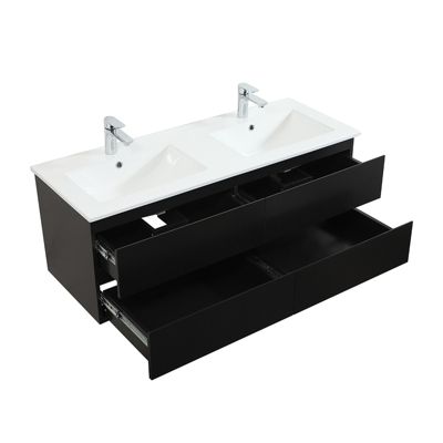 Meuble double vasque 120cm avec plan céramique SORRENTO Noir + miroir