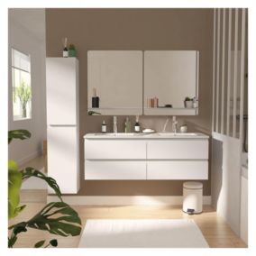 Meuble double vasque 120cm avec plan céramique SORRENTOBlanc+robinet+miroir+co