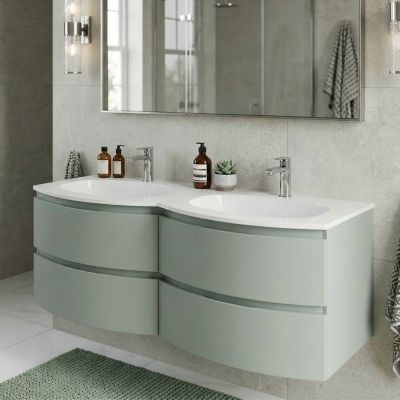 Meuble + double vasque 140 cm ARMONIA Vert sauge salle de bain (sans colonne)