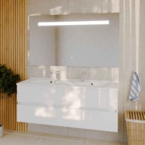Meuble double vasque 140 cm ROSALY avec miroir Elégance ht80- Blanc  - vasque en résine