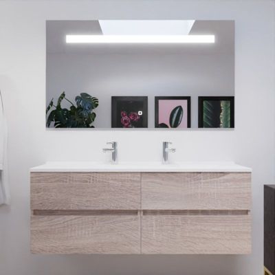 Meuble double vasque 140 cm ROSALY avec miroir Elégance ht80- Bois  - vasque en résine