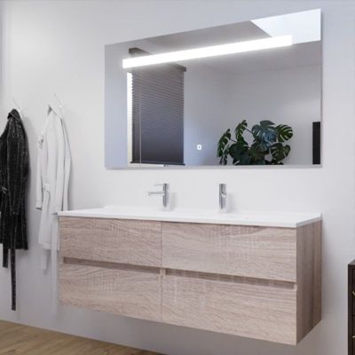 Meuble double vasque 140 cm ROSALY avec miroir Elégance ht80- Bois  - vasque en résine