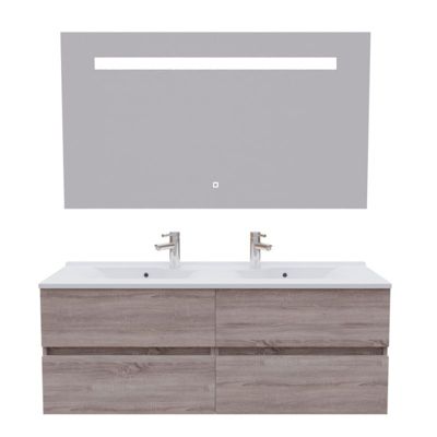 Meuble double vasque 140 cm ROSALY avec miroir Elégance ht80- Bois  - vasque en résine