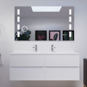 Meuble double vasque 140 cm ROSALY avec miroir Excellence- Blanc  - vasque en résine