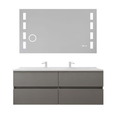 Meuble double vasque 140 cm ROSALY INOX + miroir LED Excell Plus- Gris