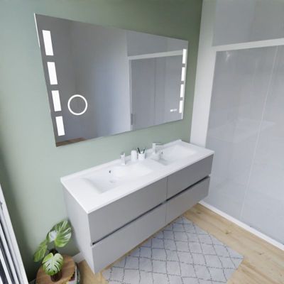 Meuble double vasque 140 cm ROSALY INOX + miroir LED Excell Plus- Gris
