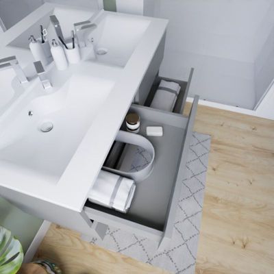 Meuble double vasque 140 cm ROSALY INOX + miroir LED Excell Plus- Gris