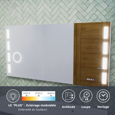Meuble double vasque 140 cm ROSALY INOX + miroir LED Excell Plus- Gris
