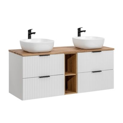Meuble double vasque 140cm 2 niches Adriel Blanc