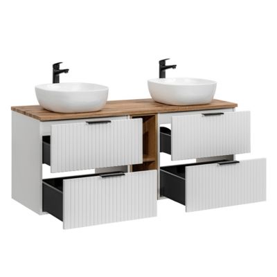 Meuble double vasque 140cm 2 niches Adriel Blanc