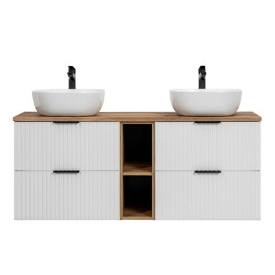 Meuble double vasque 140cm 2 niches Adriel Blanc