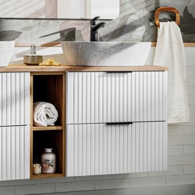 Meuble double vasque 140cm 2 niches Adriel Blanc