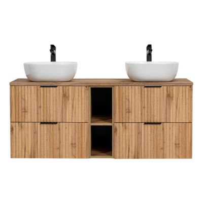 Meuble double vasque 140cm 2 niches Adriel Bois