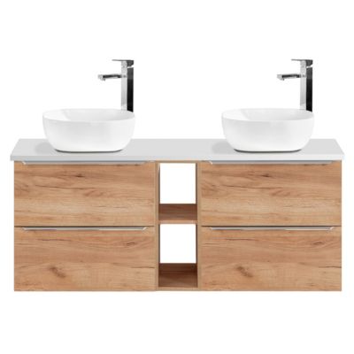 Meuble double vasque 140cm 2 niches April Bois et Blanc