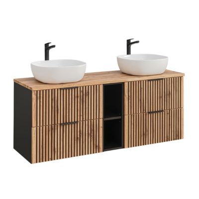 Meuble double vasque 140cm 2 niches Gaia Bois et Noir