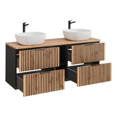 Meuble double vasque 140cm 2 niches Gaia Bois et Noir