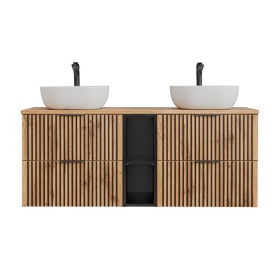 Meuble double vasque 140cm 2 niches Gaia Bois et Noir