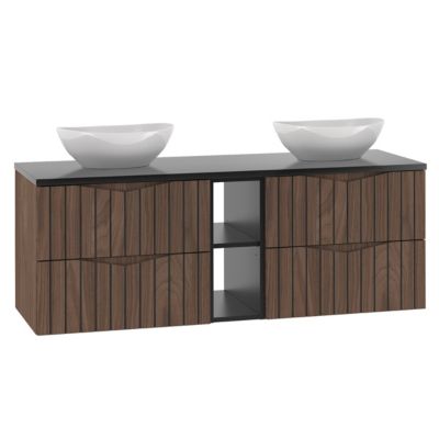 Meuble double vasque 140cm 2 niches Siena bois et noir