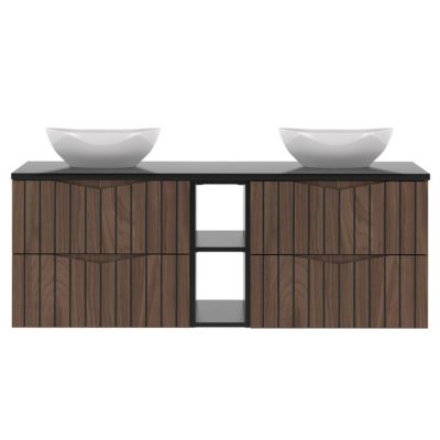 Meuble double vasque 140cm 2 niches Siena bois et noir