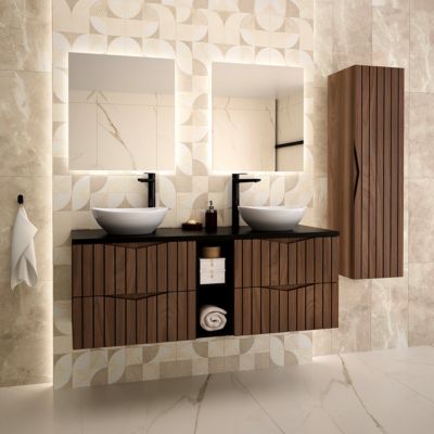 Meuble double vasque 140cm 2 niches Siena bois et noir