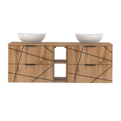 Meuble double vasque 140cm 2 niches Teren Bois