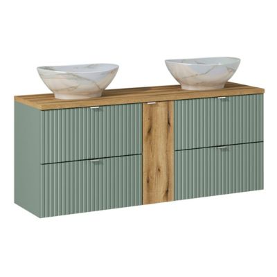 Meuble double vasque 140cm 4 tiroirs Jade Vert et Bois