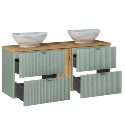 Meuble double vasque 140cm 4 tiroirs Jade Vert et Bois