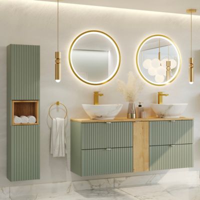 Meuble double vasque 140cm 4 tiroirs Jade Vert et Bois