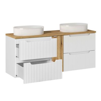 Meuble double vasque 140cm 4 tiroirs Riva Blanc et Bois