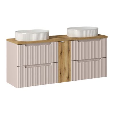 Meuble double vasque 140cm 4 tiroirs Riva Cachemire et Bois