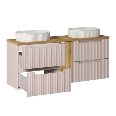 Meuble double vasque 140cm 4 tiroirs Riva Cachemire et Bois