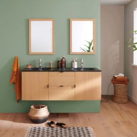 Meuble double vasque 140cm chêne STUDIO suspendu + miroir carré